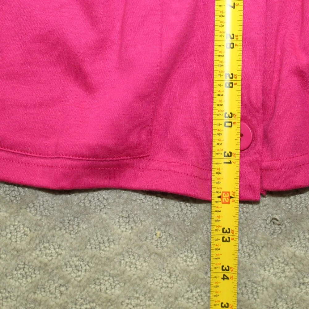 Vintage 80s Pierre Cardin Fuchsia Pink Cotton Knit Shoulder Pads Long Cardigan